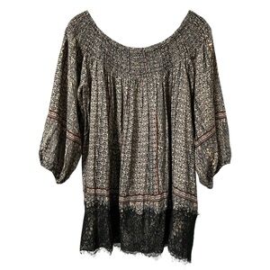 Anthropologie Vanessa Virginia Shirt Women Size XL Black Tan Lace smock Flowy